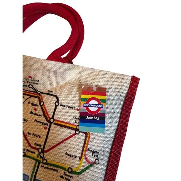 London Underground Jute Bag With Red Handles - Picture 3 of 7